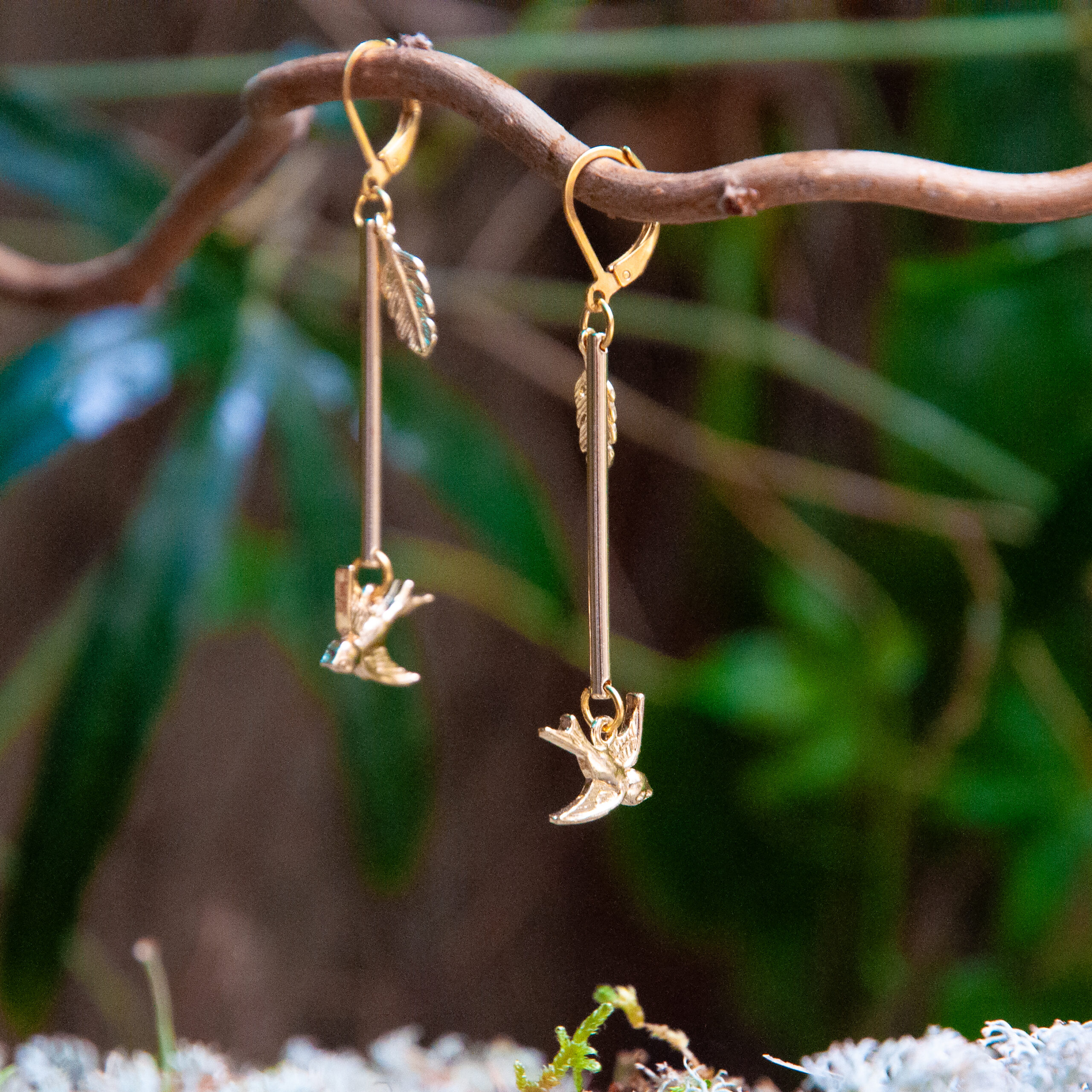Boucles d&rsquo;oreilles  l&rsquo;hirondelle et la plume