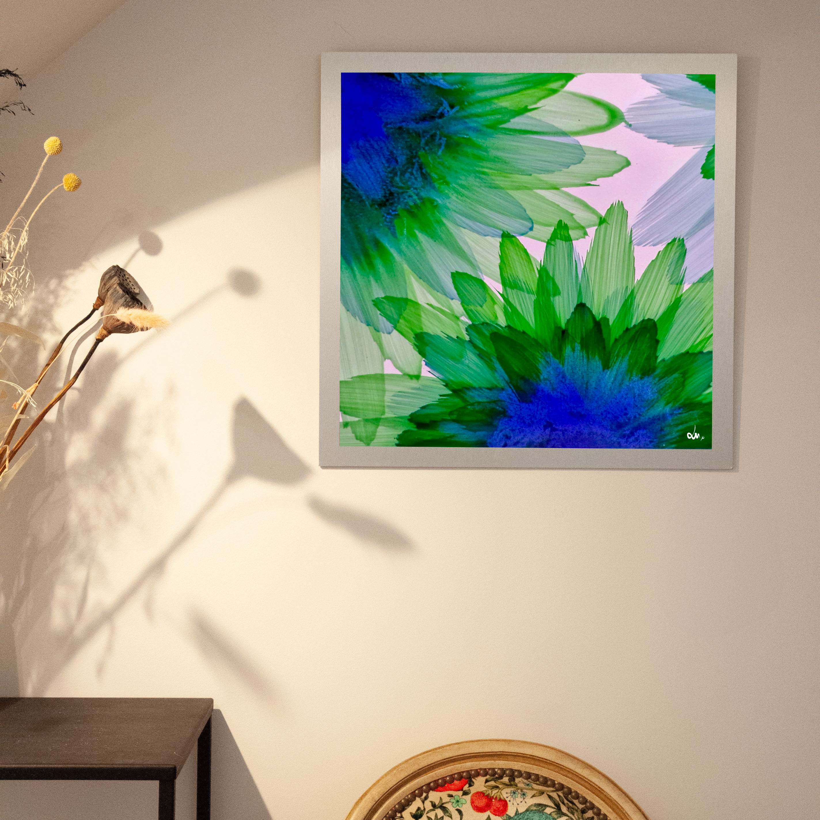 Dibond 60×60 Illustration Fleurs à Plumes